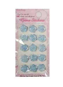 Наклейки ЗD розы, 15 шт, 1.8 см, голубые