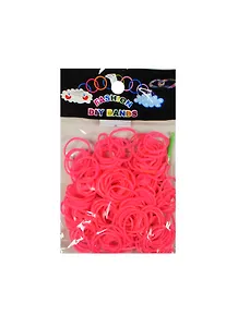 Резиночки для плет. браслетов с инструментом розовый кислот. (11000402) (200шт) (упаковка)