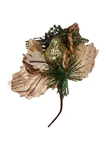 Букетик в пакете с подвесом, цветок из льна с грушей в серебре и спиралькой (11-00448-MQF3262)