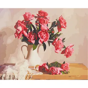 Холст с красками по номерам 40х50см ТМ Рыжий кот (24 цв.) Нежный букет в белой вазе Арт. Х-4742