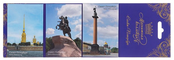 Набор магнитных открыток Трио Санкт-Петербург, арт. НМОТрио-03-01, День вертикальный (Колонна, Медный всадник, Петропавловка) 3070143 — 1