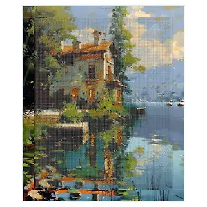 Алмазная мозаика "Дом на озере" 40*50 см