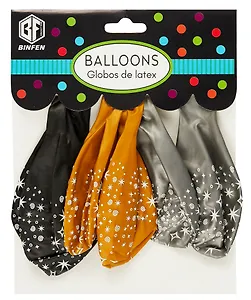 Набор воздушных шаров Хром Звездочки (золото, серебро, черные) (6шт)