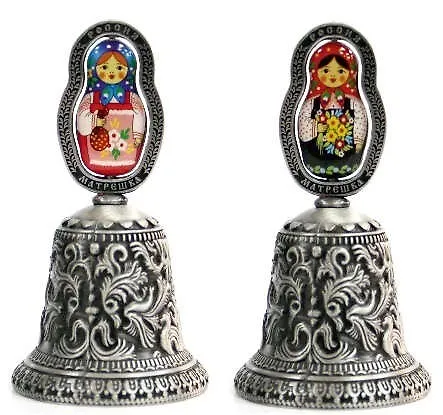 Сувенир, АКМ, Колокольчик,"Матрешка", рельеф (цветная вставка), цвет античное олово 307062 — 1