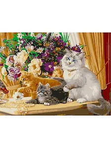 Раскраска на картоне А3 (в коробке) (16цв.) ТМ Рыжий кот Котята и букет Р-3052