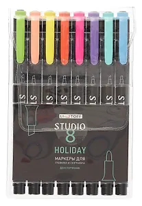 Маркеры для скетчинга 08цв "STUDIO. Holiday" двухсторонние, ПВХ-подвес, Listoff