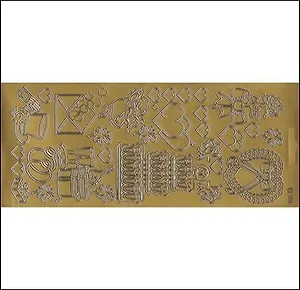 Контурные наклейки Разные свадебные рисунки (1.1110) (лист) (зол.) (10х23см)