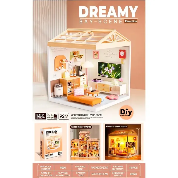 8006 Конструктор интерьерный для детского творчества – сборный домик Fairy Care «Роскошная современная гостиная», количество деталей - 92 (материалы: пластик, металл, картон), со световыми эффектами ( 3140299 — 2