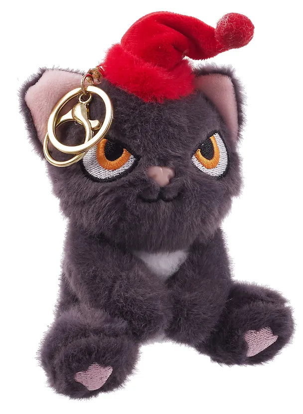 Брелок Котенок в новогоднем колпаке (серый) (плюш) (15 см) 3111014 — 2