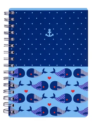 Блокнот А6 120л кл. "Sea", киты, карт.обл., ламинация, бок.спираль 250546