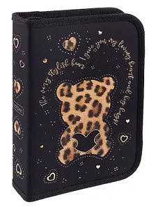 Пенал 1 отделение "Стильный мишка" 20*14, ткань/картон