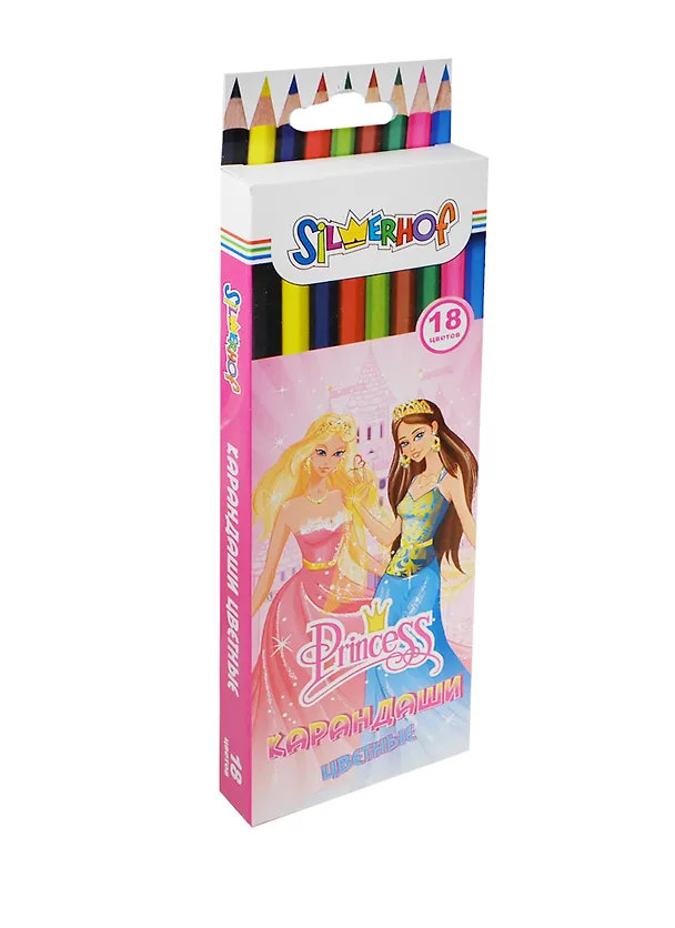 Карандаши цветные 18цв "PRINCESS" к/к, с подвесом, Silwerhof 225763 — 2