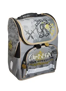 Ранец школьный "ПИРАТСКИЙ СТИЛЬ" 35*26*15см, полиэстер, вышивка, серый, Феникс