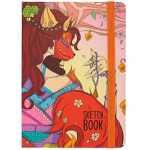 Скетчбук А5 80л "Аниме. В маске лисы" 70г/м2, кремовая бумага, тв. переплет, выб. лак, резинка