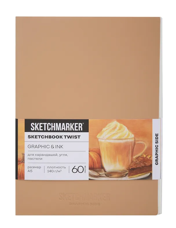 Скетчбук А5 60 л "Sketchmarker" Graphic&Ink белый, 140г/м2, кремовая бумага + 40 л бежевый, 200г/м2, белый офсет,  мягк. обл. 3129517 — 1