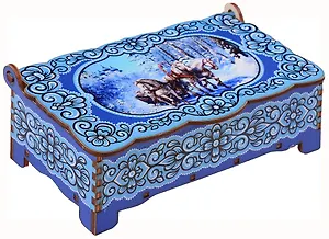 Шкатулка новогодняя В лесу на тройке (дерево) (17х10)