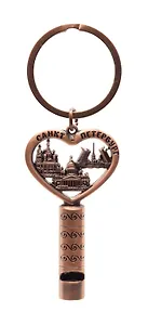 Брелок сердце свисток СПб.Коллаж Исаакий, цв.медь