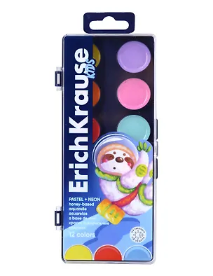 Краски акварельные 12цв "Kids Space Animals Neon+Pastel" пл/к., б/к., ERICH KRAUSE 3132594