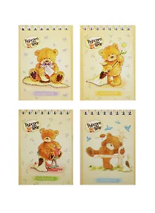Блокнот А7 40л кл. "Popcorn the Bear" карт.обл., гребень, блестки, ассорти, БиДжи