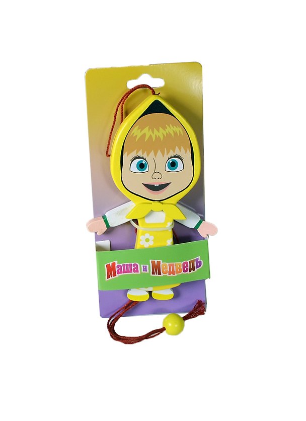 Игрушка деревянная Маша дергунчик (желтая) (YX104) (упаковка) 2394910 — 1
