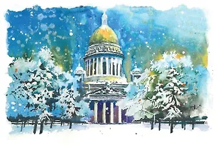 Открытка СПб одинарная "Исаакиевский собор, зима" 314551